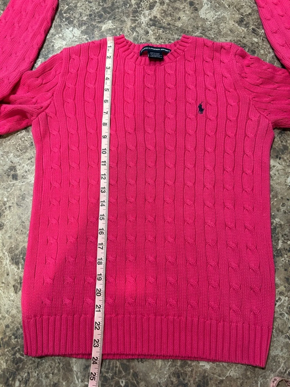 Vintage Ralph Lauren Cable Knit Crew Neck Fisherman Sweater Pink Cotton Large